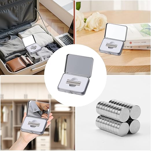 Mirror Box Magnets for Metal Collar Stays- 36Pcs N42 Strong Magnets in Portable Metal Case for Dress, Sport, and Casual Shirts (0.35 * 0.1IN,Silver)