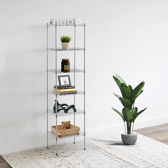 5-Tier Storage Shelves, Wire Metal Shelving Unit with Adjustable Shelves, 750 lbs Capacity, Heavy Duty Storage Rack for Kitchen, Pantry, Garage, Bathroom, Office Organization, 16.7" L×11.8" W×47.6" H