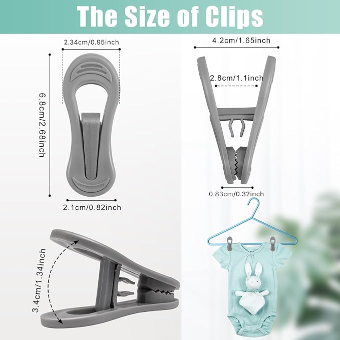 Grey Hanger Clips 50 PCS,Velvet Hanger Clips for Plastic Hangers,Pants Hanger Clips,Grey Finger Clips,Plastic Hanger Clips for Skirt Pants Hangers Plastic Clothes Hangers,Strong Pinch Grip