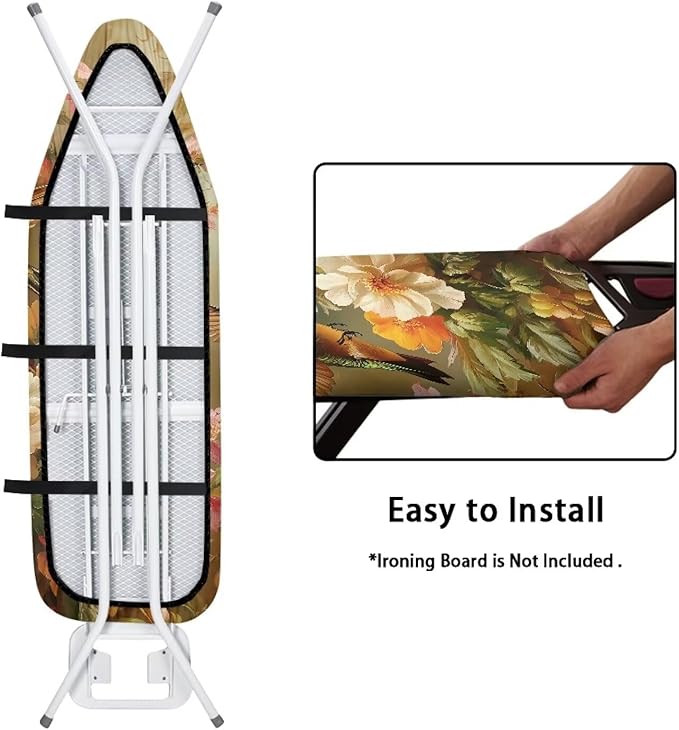 Hummingbird Floral Ironing Board Cover Heat Resistance and Resist Scorching Iron Board Covers Modern Art Decorations Standard Size 15×54 Inch with Elastic Fastener Straps