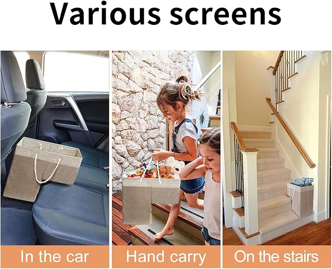 Stair Basket for Stairs with Handle, Staircase Baskets for Carpeted and Wooden Stairs,16" Step Storage Basket for Toys, Clothes, Books, Tools, with Hard Board, Anti-slip (Brown, 1 pack)