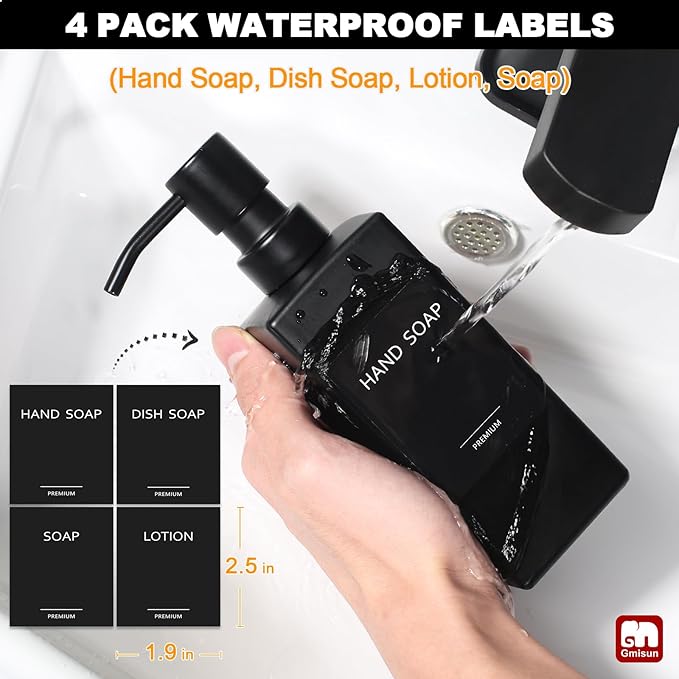 GMISUN Kitchen Soap Dispenser Set, Hand and Dish Soap Dispensers Set, Black Liquid Soap Dispenser with Tray, Refillable Dish Dispensers for Kitchen, Glass Soap Bottles with Stainless Steel Pump