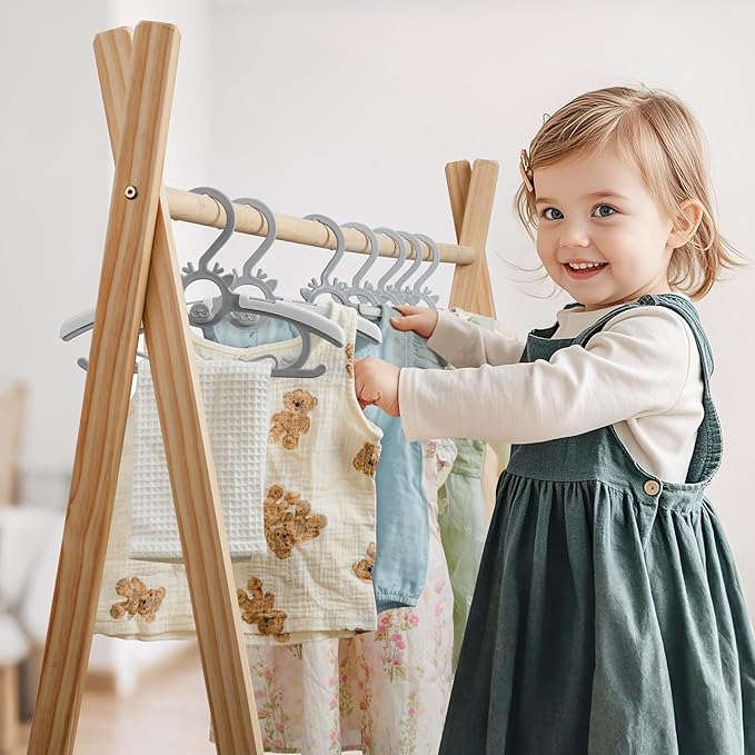 Baby Hangers 40PCS, 11"-14" Extendable and Stackable Kids Hangers, 45g Ultra-Thick Space Saving Non-Slip Plastic Hanger for Infant, Toddler and Nursery Closet, Gray