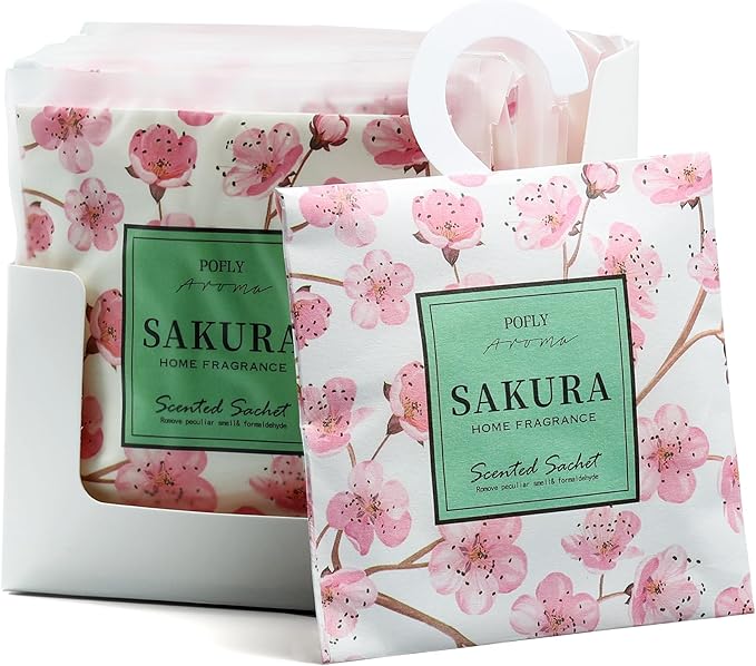 12 Pack Large Sakura Scented Sachets – Hanging Closet & Drawer Deodorizer & Air Freshener, Long-Lasting Aroma