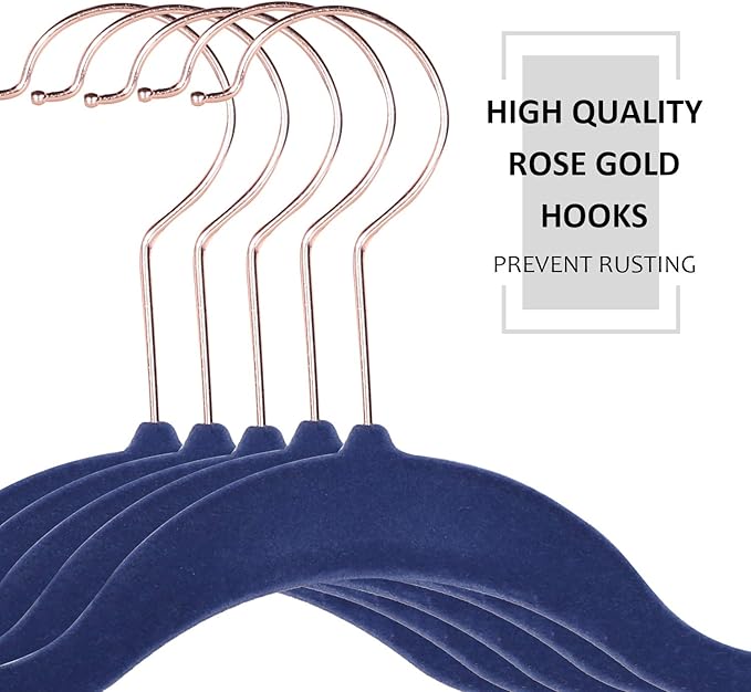 VECELO Premium Velvet Clothes Hangers Suit Heavy Duty (50 Pack)-Non Slip & Space-Saving with 6 Finger Clips & Tie Rack Excellent for Men and Women,Blue