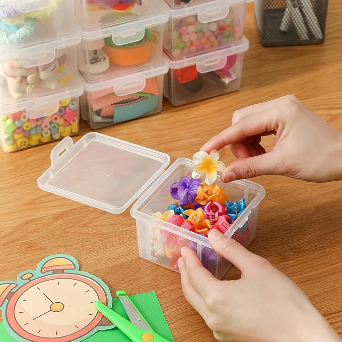 10-Pack Small Plastic Containers with Lids, Clear Stackable Storage Boxes & Bins Organizer for Bead Organizer, Craft Storage, Stickers, Jewelry & Small Items – Square Small