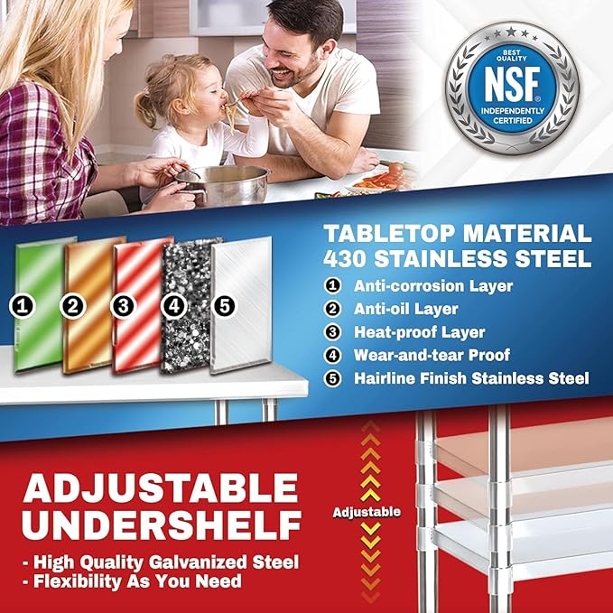 DuraSteel 24x48 NSF Stainless Steel Cart Work Table - Heavy Duty Rolling Food Prep Table Countertop Island - Metal Utility Cart on Wheels Caster, Grill Stand Storage Outdoor Kitchen Tables Bar Top