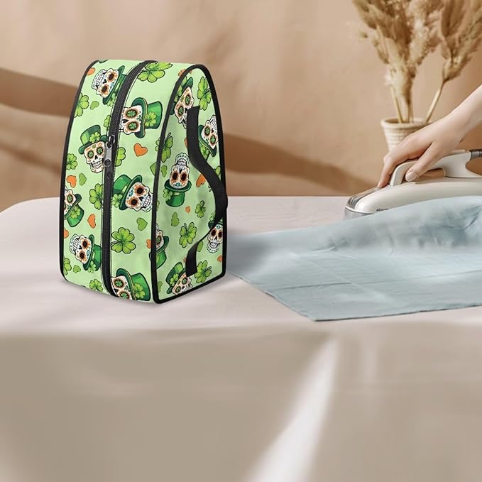 Saint Patricks Day Steam Iron Storage Case Lightweight Easy to Carry Skull Hat Four Leaf Clover Iron Storage Bag with Zipper Handle