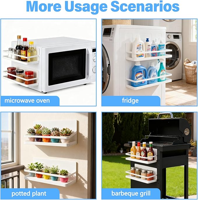 2 Pack Magnetic Spice Rack for Refrigerator, Magnetic Shelf for Side of Refrigerator, Space Saving Kitchen Organization Shelf Organizer for Cabinet