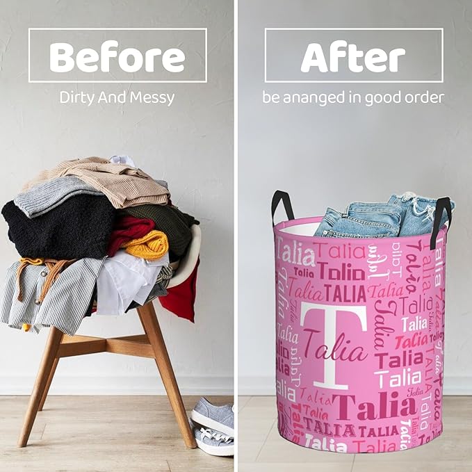 Custom Name Laundry Hamper, Personalized Laundry Baskets with Name for Boys Girls Women Men, Customized Collapsible Dirty Clothes Hamper with Handles Storage Gifts for Bathroom Bedroom Living Room