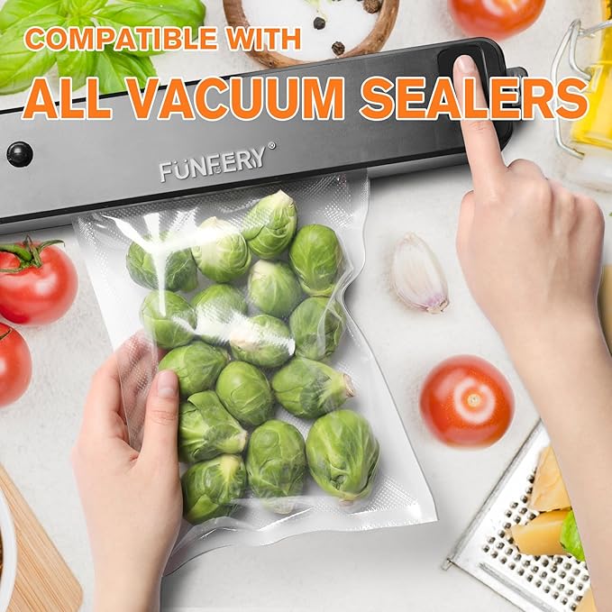 FUNFERY Precut Vacuum Sealer Bags for Food, 200 Quart 8" x 12", Food Long-Term Storage and Sous Vide Commercial-Grade Bag, BPA Free for Microwave, Boiling,Sous Vide, Refrigerator