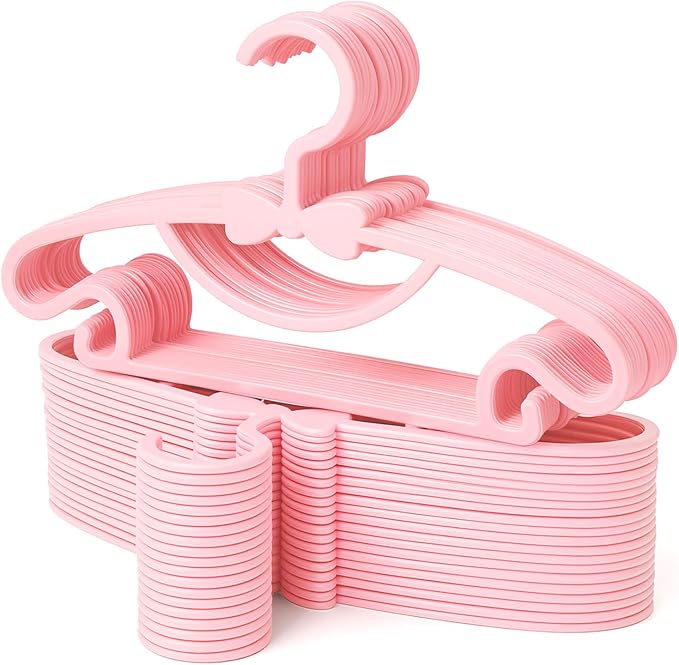 50 Pack Pink Baby Hangers Plastic Baby Nursery Closet Hangers Non-Slip Ultra-Thin Child Infant Coat Hanger for Newborn Toddler Clothes