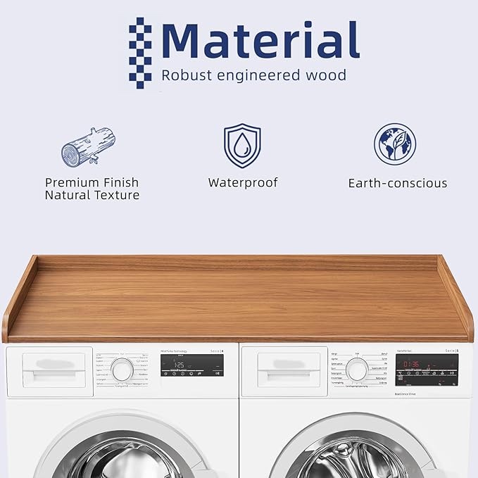 Washer Dryer Countertop, 54" Width x 27.5" Depth Laundry Countertop Organization, Wooden Washer and Dryer Topper for Folding, Sorting & Ironing, Easy to Install, Walnut
