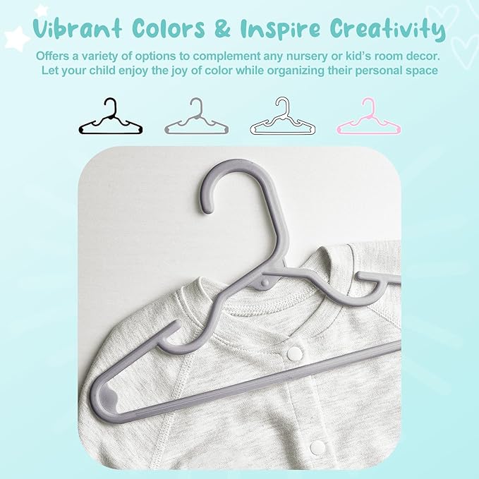 HOUSE DAY Premium Baby Hangers 60 Pack, 11 Inch Kids Plastic Hangers Grey, Slim Childrens Hanger for Infant, Toddler, Child Clothes, Non-Slip Sturdy and Durable Baby Clothes Hanger for Closet