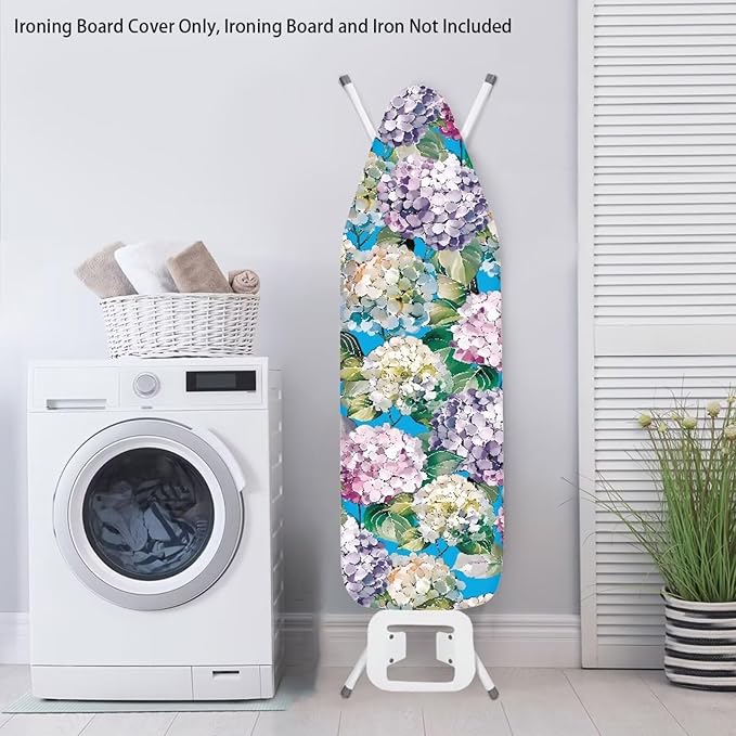 Hydrangea Ironing Board Cover Non Stick Scorch Ironing Board Cover and Pad Standard Size 15x54 Inch Scorch Resistant Pressing Cloth for Iron