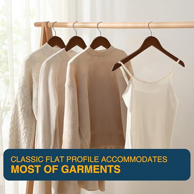 Wooden Hangers 20 Pack - Sturdy Walnut Hangers for Shirts, Coats & Dresses - Ideal for Laundry & Everyday Use