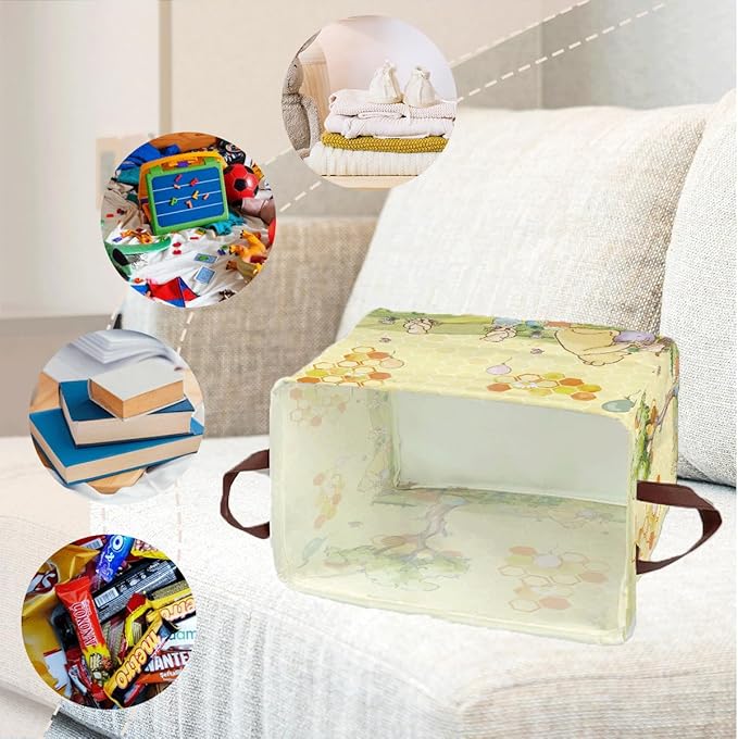 Greatingreat Winnie Foldable Laundry Hamper, Circular Canvas Storage Basket with PE Coating, Collapsible Clothes Organizer for Home, Nursery, and Bedroom (Yellow)