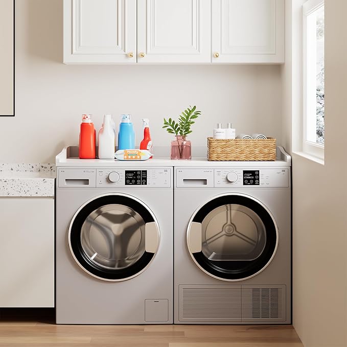 Washer Dryer Countertop, 54" W x 27.5"D Washer Dryer Topper with Non-Slip Mat, Laundry Countertop Organizer for Folding Clothes, White