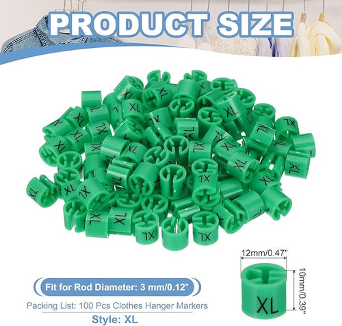 PATIKIL 100 Pcs Clothes Hanger Markers, XL Size Tags Fit 3mm Rod Garment Size Hanger Clips Color Coding Label for Clothing Hangers, Green