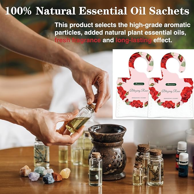 15 Packs Scented Sachets Bag for Drawers and Closets, Air Freshener for Home Fragrance Sachet, Long-Lasting Hanging Closet Deodorizer Smell Goods for House (Blazing Rose)
