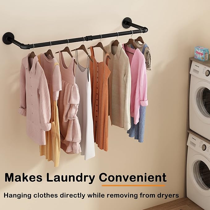 Wall Mounted Clothes Rack 31.5in, Industrial Pipe Wall Mount Clothing Rack, Heavy Duty Iron Garment Racks, Space Saver Multi-purpose Hanging Rod for Laundry Room, Closet Storage, 1 Pack