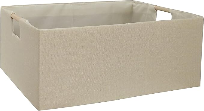 Storage Bin for Shelves Rectangle Closet Baskets Foldable Box with Handles Beige Shelf Baskets Toy Boxes for Home Office Car Dormroom