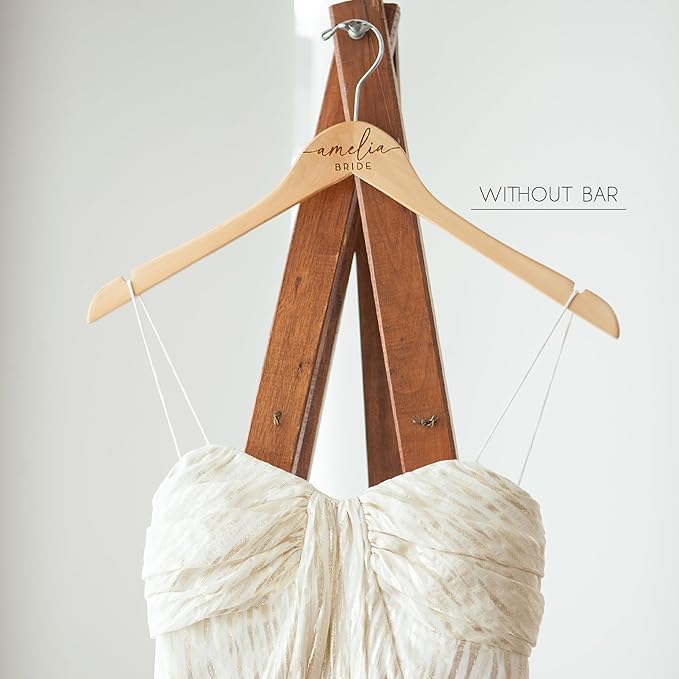 Set of 5, Personalized Bridesmaid Hanger, Wedding Hangers Custom w/Name & Title - Natural Wood - 2 Color Options, Bridal Dress Hanger