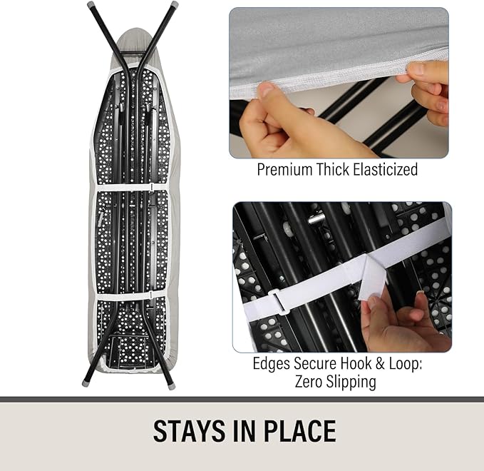 Iwtmm Ironing Board Cover and Pad with Silicone Coating, Thick Scorch-Resistant Padding, Heavy Duty for Home & Professional Use, Fits 15 x 54 Inches Boards, Secure Hook & Loop Fastener (Silver)