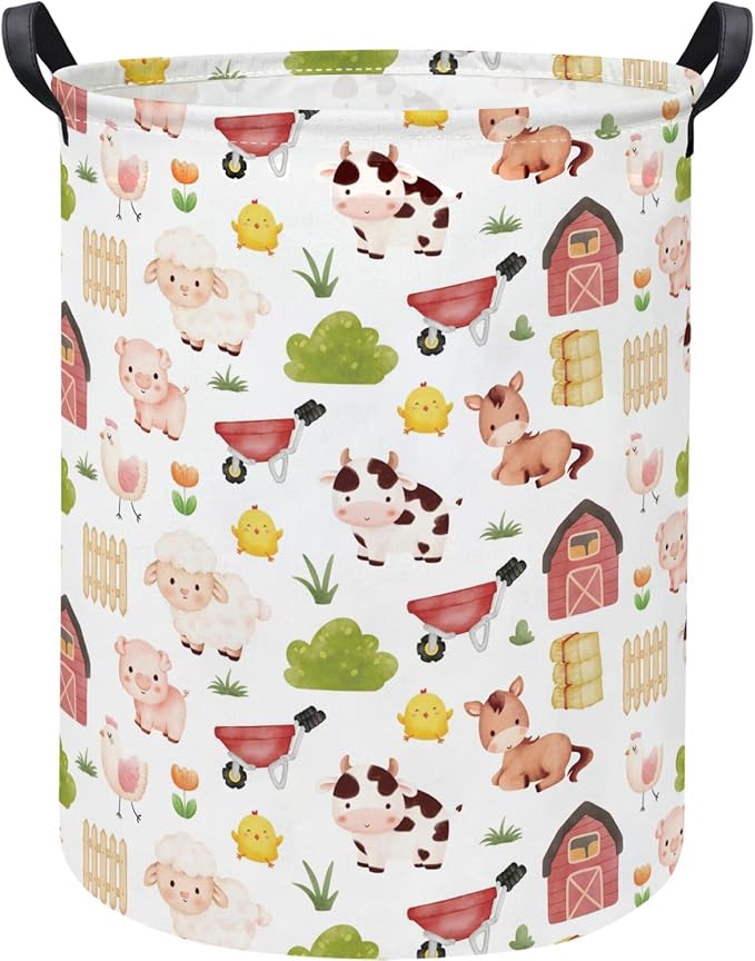 Baby Laundry Hamper kids laundry Basket Waterproof Storage Bin for Bedroom Toy Clothes Organizer Basket Woodland Animals Room Décor(Cute Farm)