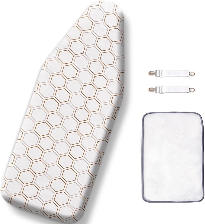 SheeChung Small Ironing Board Cover and Pad 12"x32",Tabletop Ironing Board Cover for Mini Ironing Board,Cotton Cover and Thick Padding,Elastic Cord,Heat Resistance (Ironing Board Not Included)