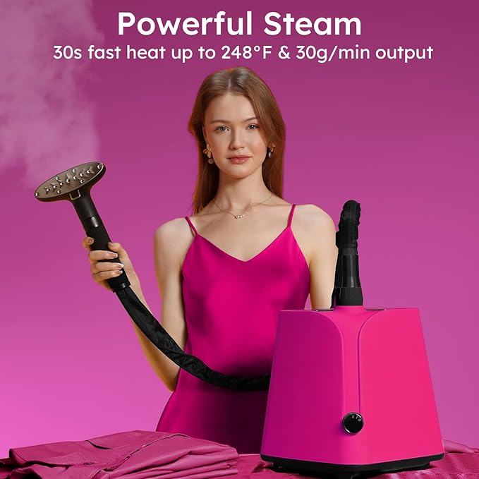 Colorful Standing Garment Steamer for Clothes, 2000W Professional Hanging Clothing Steamer with Stand, Commercial Cloth Fabric Steamers with 1.8L Water Tank for 45min Steaming, Cherry