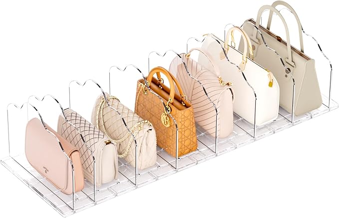Purse Organizer for Closet, Acrylic Clear Shelf Dividers for Closet Organization, Adjustable Bag Organizer for Women, Bedroom, Bathroom, Kitchen, Office, Study (8 Panels)
