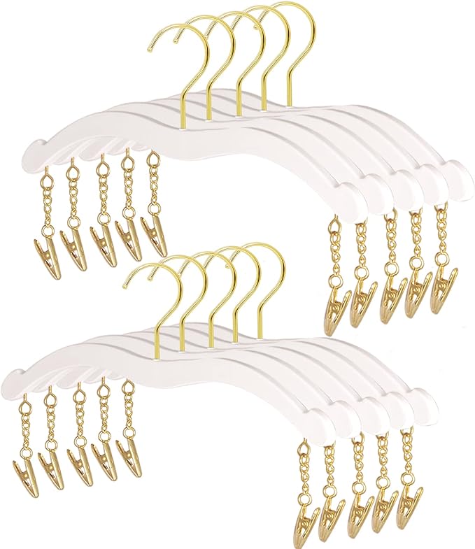 Besser 10 Pack Lingerie Hangers with Gold Metal Clips,Imitation Wood Grain Bralettes Bikini Hangers,Plastic Material Hangers for Bras,Tank Tops,Bralettes, Bikini