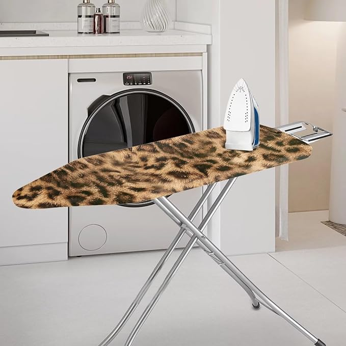 Leopard Print Scratches-Proof Cover Fits Standard Size Ironing Boards Heat Reflective Anti-Dirty Ironing Board Cover with 3 Hooks and Loops for 15 x 54 Boards Decor