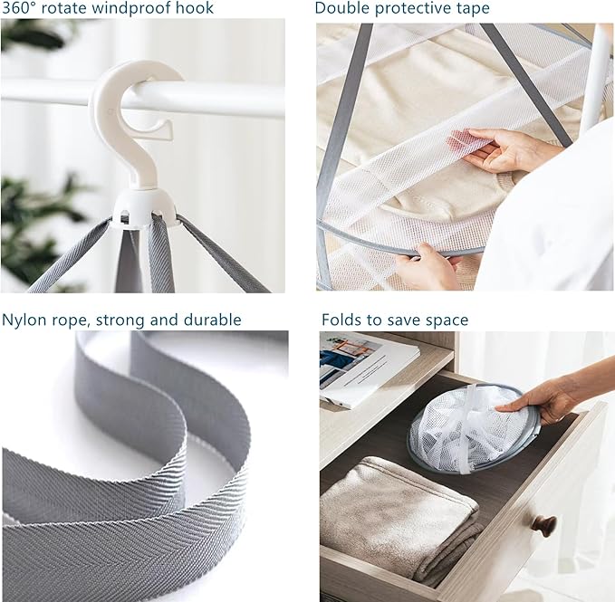 Large Size Sweater Hanging Dryer, 2 Tier Folding Drying Rack, Lay Flat to Dry Mesh Clothes Hanger for Sweater, Delicates and Swimsuit(30.7X24X25 in/1PCS)