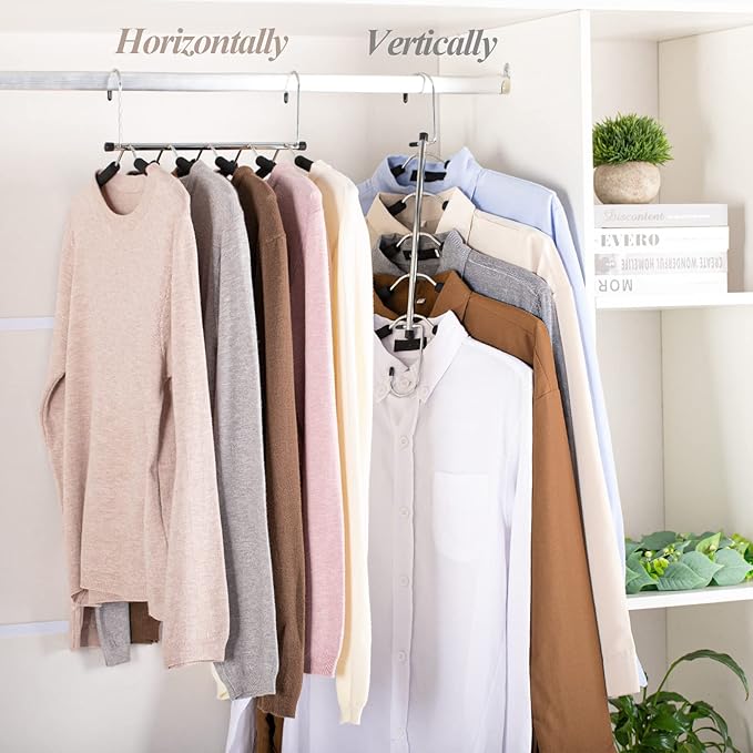 Space Saving Clothes Hangers – 5-in-1 Shirt & Coat Hangers with Non-Slip Foam, Stainless Steel Tiered Closet Organizer for Sweatshirts, Hoodies, Sweaters, T-Shirts – 2 Pack by ZNBEN