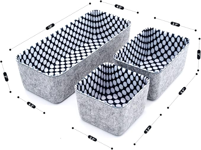 Welaxy Deep Desk Drawer Organizer Bins with Modern Pattern Home Office Storage Bin Sturdy Small Sharrow Cozy Cubby Organize Box Gifts idea 3-Piece (polka dot )
