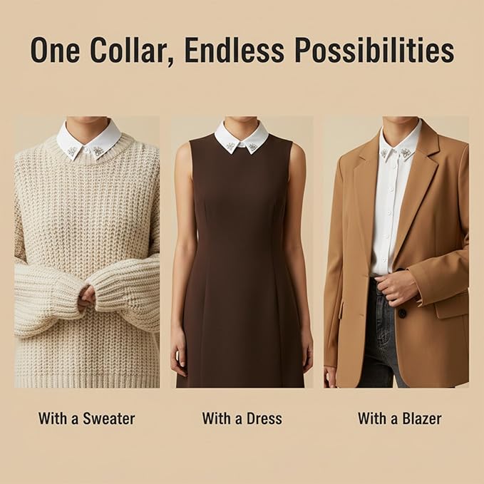 Handcrafted Faux Diamond and Pearl Fake Collar, Detachable Dickey Collars, Faux Collar Lapel, False Collars for Women Shirt