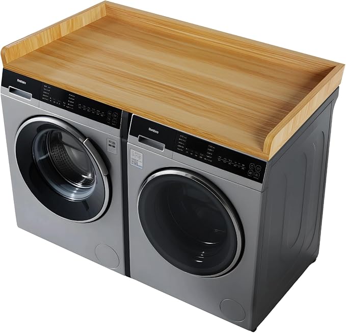 FAHKNS Washer Dryer Countertop - Wood Laundry Washer Dryer Topper with Anti-Slip Mat, 54" Width Waterproof Laundry Room Organization, Light & Save Space, Oak