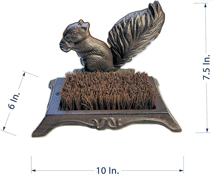 Cast Iron Squirrel Shoe Brush, Rust Brown Vintage Shoe Cleaner with Bristles, 7.5 Inch Height Decorative Boot Scraper for Porch, Entryway, Home Decor Gift HC8299