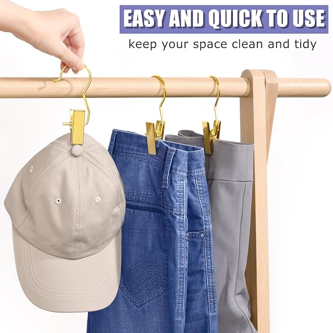 Amber Home 24 Pack Gold Boot Clips for Closet, Gold Boot Hangers with Hooks, Laundry Hooks, Clothes Pins, Portable Home Travel Hangers for Hat, Towels, Bras, Socks
