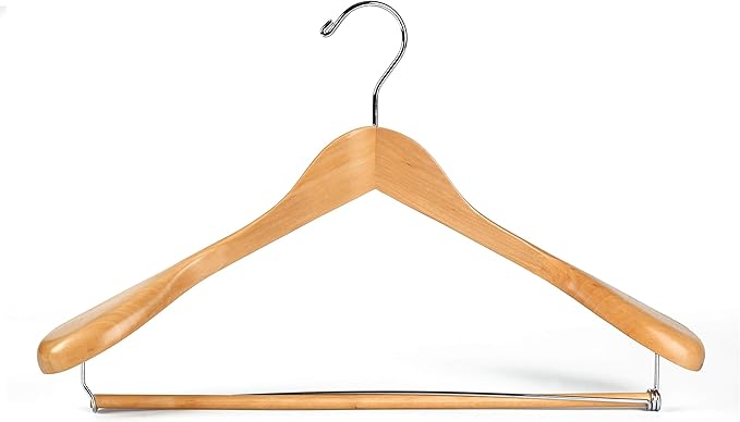Luxury Wide Shoulder Wooden Hangers 2 Pack, with Locking Bar, Smooth Natural Finish Wood Suit Hanger Coat Hanger for Closet, Holds Upto 20lbs, 360° Swivel Hook, for Jacket, Dress Heavy Clothes Hangers