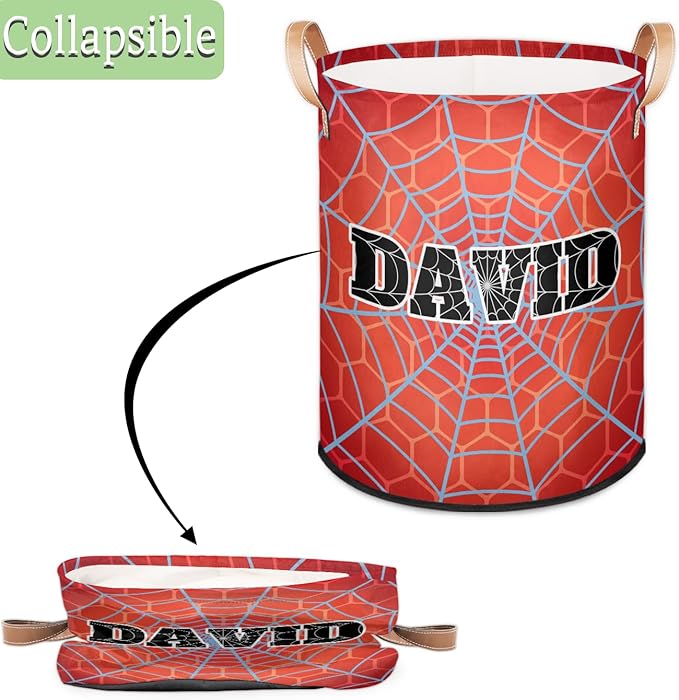 Spider Wed Personalized-Laundry-Hamper-Basket for Kids Custom Name Collapsible Storage Organizer Bin Dirty Clothes Toys Hamper for Boys Nursery in Laundry, Bedroom, Bathroom Red