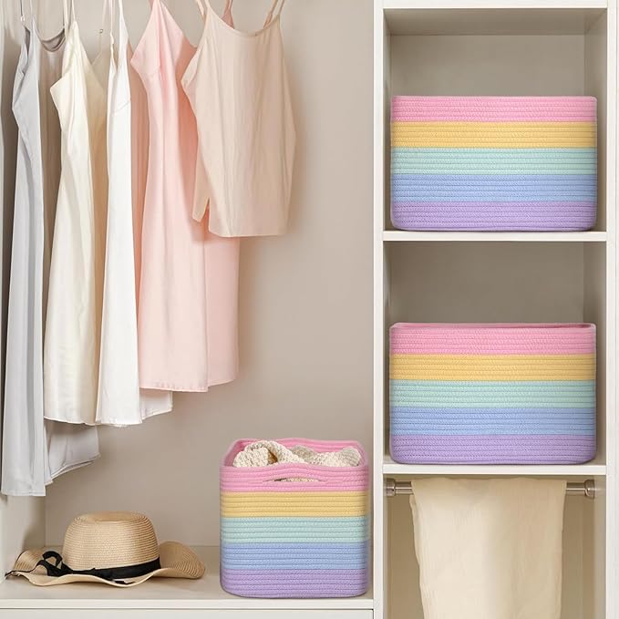 Baskets for Organizing,Storage Baskets,3 Pack Baskets for Shelfves,15"×10"×9" Woven Rainbow Basket,toy storage bins,bins for organization