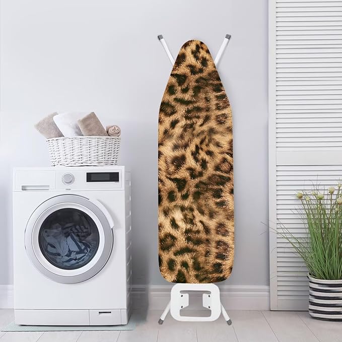 Leopard Print Scratches-Proof Cover Fits Standard Size Ironing Boards Heat Reflective Anti-Dirty Ironing Board Cover with 3 Hooks and Loops for 15 x 54 Boards Decor