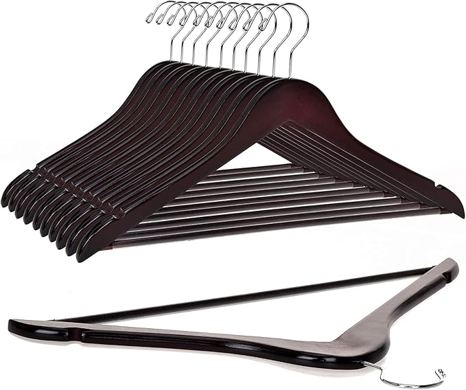 Quality Wooden Hangers - Slightly Curved Hanger 30-Pack Sets - Solid Wood Coat Hangers with Stylish Chrome Hooks - Heavy-Duty Clothes, Jacket, Shirt, Pants, Suit Hangers (Mahogany, 30)