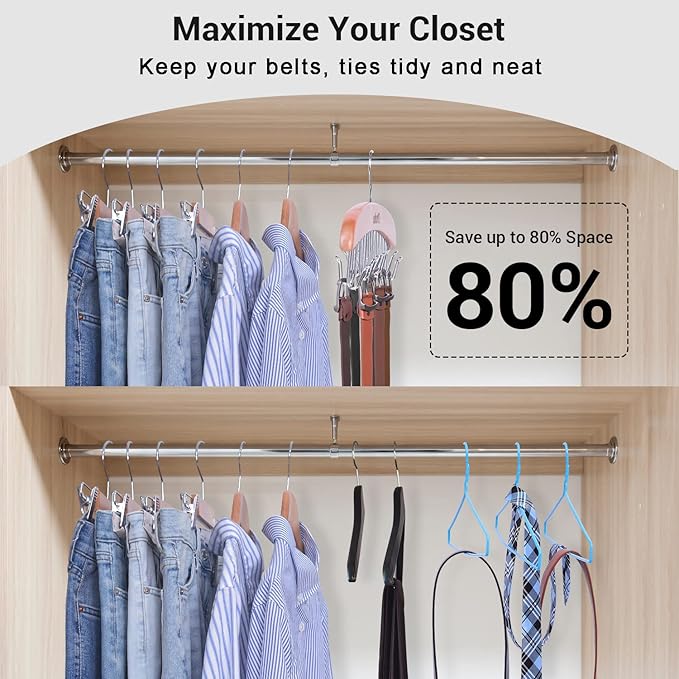 Belt Hanger Organizer for Closet: Ohuhu 12 Hooks Max 36 Belts Tie Rack Wooden Belt Holder for Storage 360 Degree Rotating Space Saver Organizer for Men Women Belt Tie Scarf Accessories-Burlywood