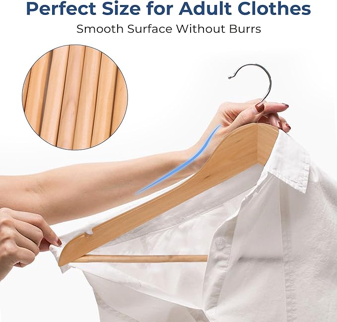 JS HANGER Schima superba Wooden Hangers 20 Pack, Smooth Finish Natural Wood Coat Hangers for Suit Shirt，Dress, Jacket, Pants Clothes Hanger with Swivel Hook & Notches
