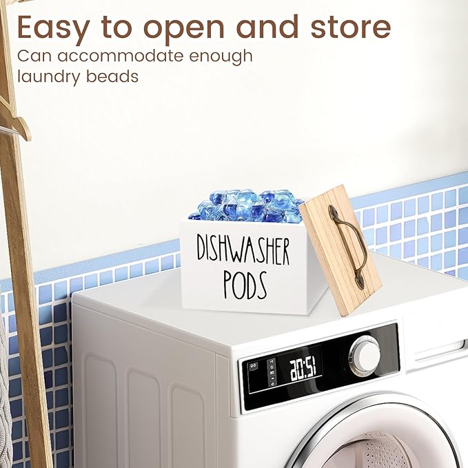 Dishwasher Pod Container with Lid, Laundry Detergent Pods Storage Container, Dryer Sheet Holder, Dishwasher Pod Storage Container, Detergent Pods Container for Laundry Room (White)