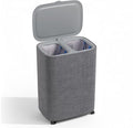 XABITAT Dual Section 90L Laundry Basket with Wheels and Lid – Tall divided Double Laundry Hamper with 2 Removable Washable Bags, Large Laundry Sorter for Easy Clothes Separation